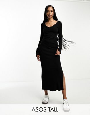 ASOS DESIGN Tall rib jumper with v neck & skirt co-ord