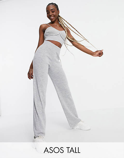 ASOS DESIGN Tall co-ord knitted wide leg trouser in grey | ASOS