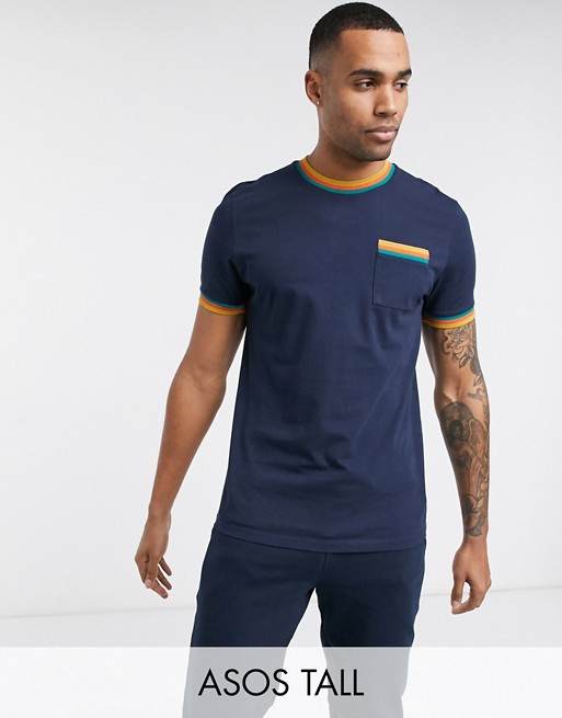 ASOS DESIGN Tall co-ord t-shirt with contrast tipping and pocket in navy
