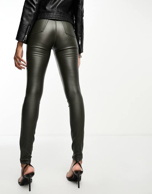 Only Black High Waisted Faux Leather Coated Skinny Jeans