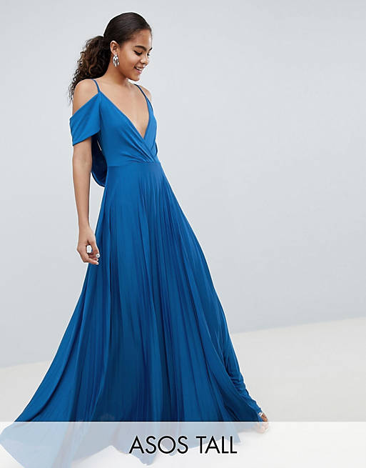 ASOS DESIGN Tall cold shoulder cowl back pleated maxi dress