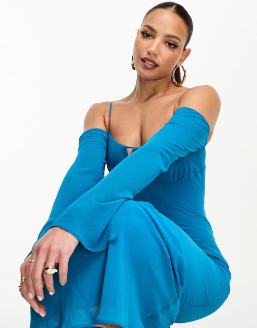 Blue cold clearance shoulder maxi dress