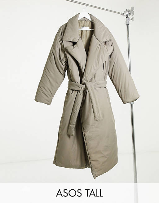  Tall collared belted puffer maxi coat 