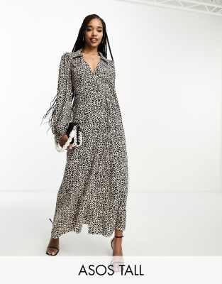 Asos Tall Asos Design Tall Collared Wrap Midi Dress In Leopard Print-multi