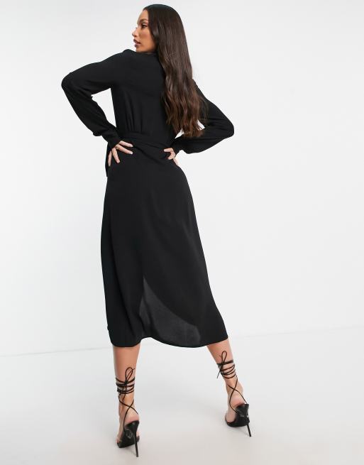 Asos design long sleeve wrap shirt midi dress sale