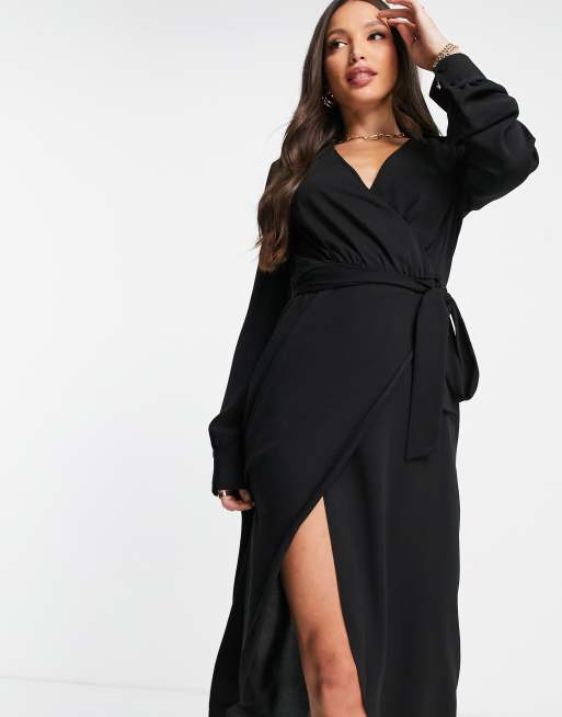 Asos design tie wrap around midi dress best sale