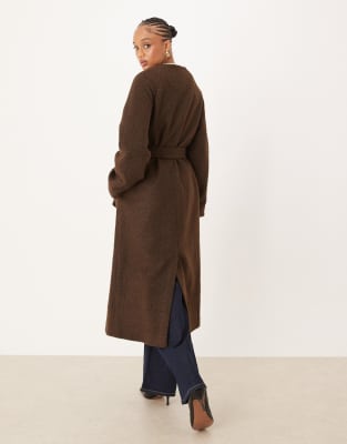 Asos Tall Asos Design Tall Collarless Boucle Longline Formal Coat In Brown