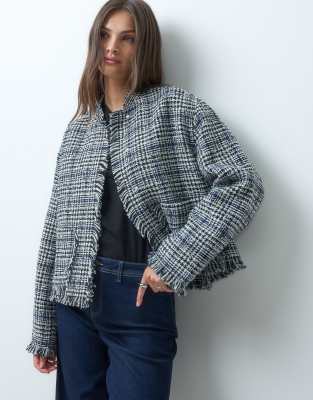 Asos Tall Asos Design Tall Collarless Wool Blend Boucle Jacket In Black