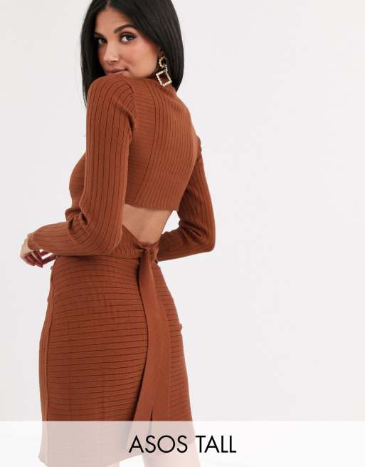 ASOS DESIGN Tall - Geribbelde combi-set met detail in bruin , 2 van 2