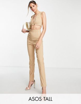 ASOS DESIGN Tall tailored co-ord jumpsuit in camel pinstripe - ASOS Price Checker