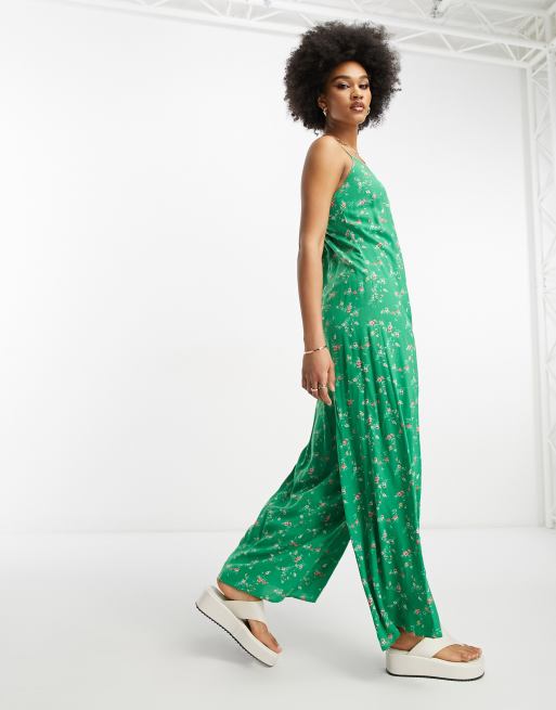 ASOS DESIGN Tall Combinaison jupe culotte a bretelles et imprime fleurs Vert ASOS