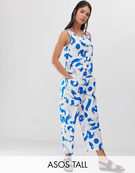 ASOS DESIGN Tall - Combinaison sans manches boutonnée devant à imprimé coups de pinceaux