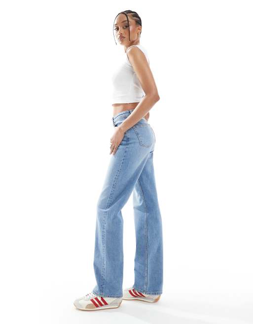 ASOS DESIGN Tall comfort stretch straight leg jeans in light mid blue