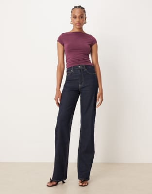 ASOS Tall ASOS DESIGN Tall comfort stretch straight leg jeans in rinse-Navy