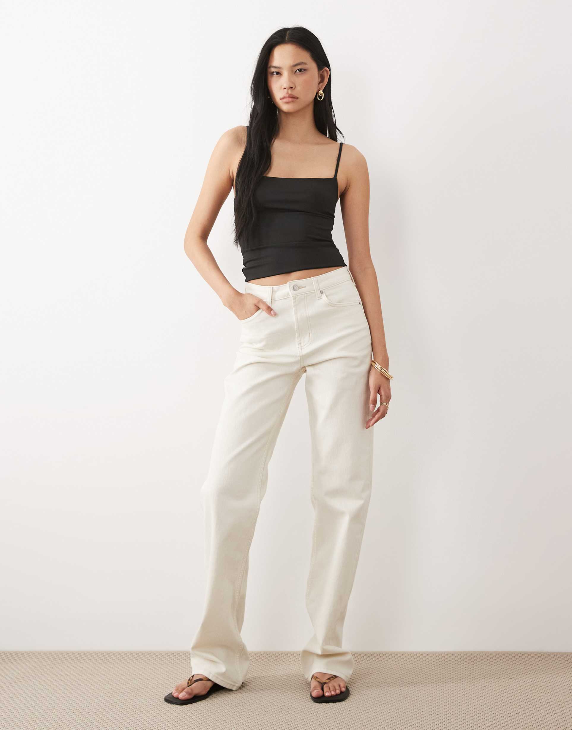 asos design tall comfort stretch straight leg jeans in white