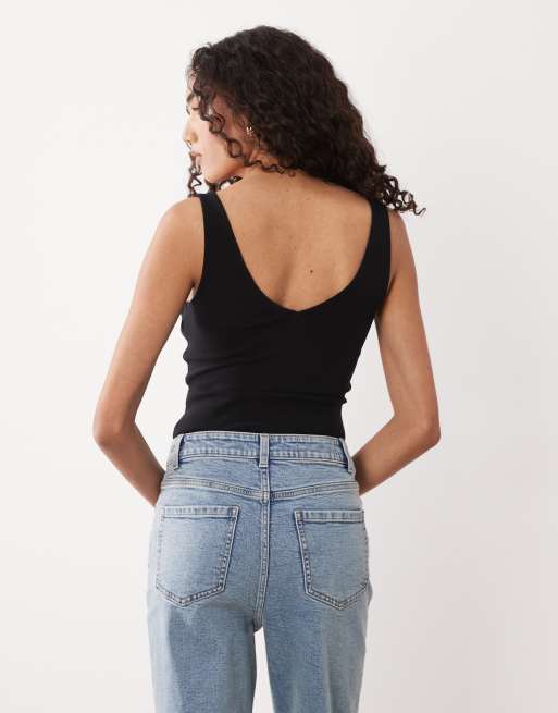 ASOS DESIGN Tall compact cotton v neck bodysuit in black, 4 of 4