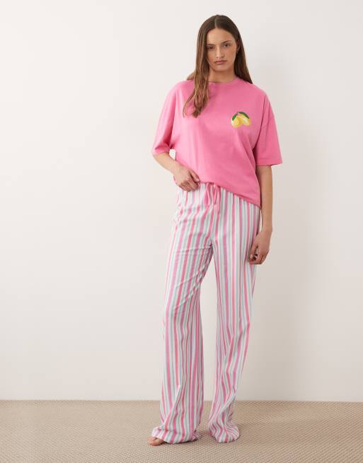 ASOS DESIGN Tall - Completo da notte con maglietta a maniche corte con scritta "Make Lemonade" e pantaloni blu, 4 di 4