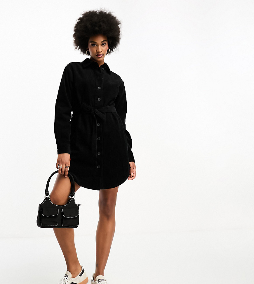 ASOS DESIGN Tall cord belted shirt dress in black