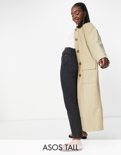 ASOS DESIGN Tall cord collared boyfriend trench coat in brown | ASOS