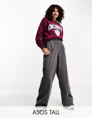 ASOS Tall ASOS DESIGN Tall cord dad trousers in grey