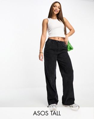 ASOS DESIGN Tall clean cargo pants with tab detail in black