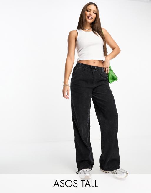 ASOS DESIGN Tall clean cargo pants with tab detail in black