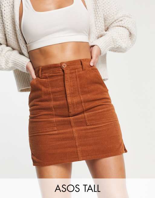 ASOS DESIGN Tall cord patch pocket mini skirt in rust