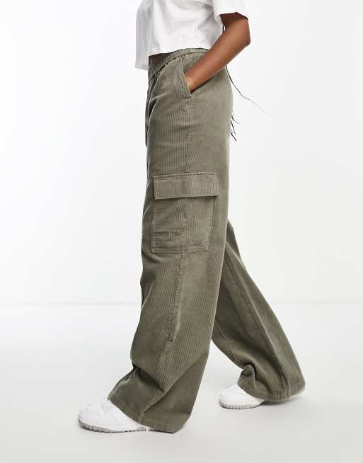 ASOS DESIGN Tall cord pull-on cargo pants in khaki