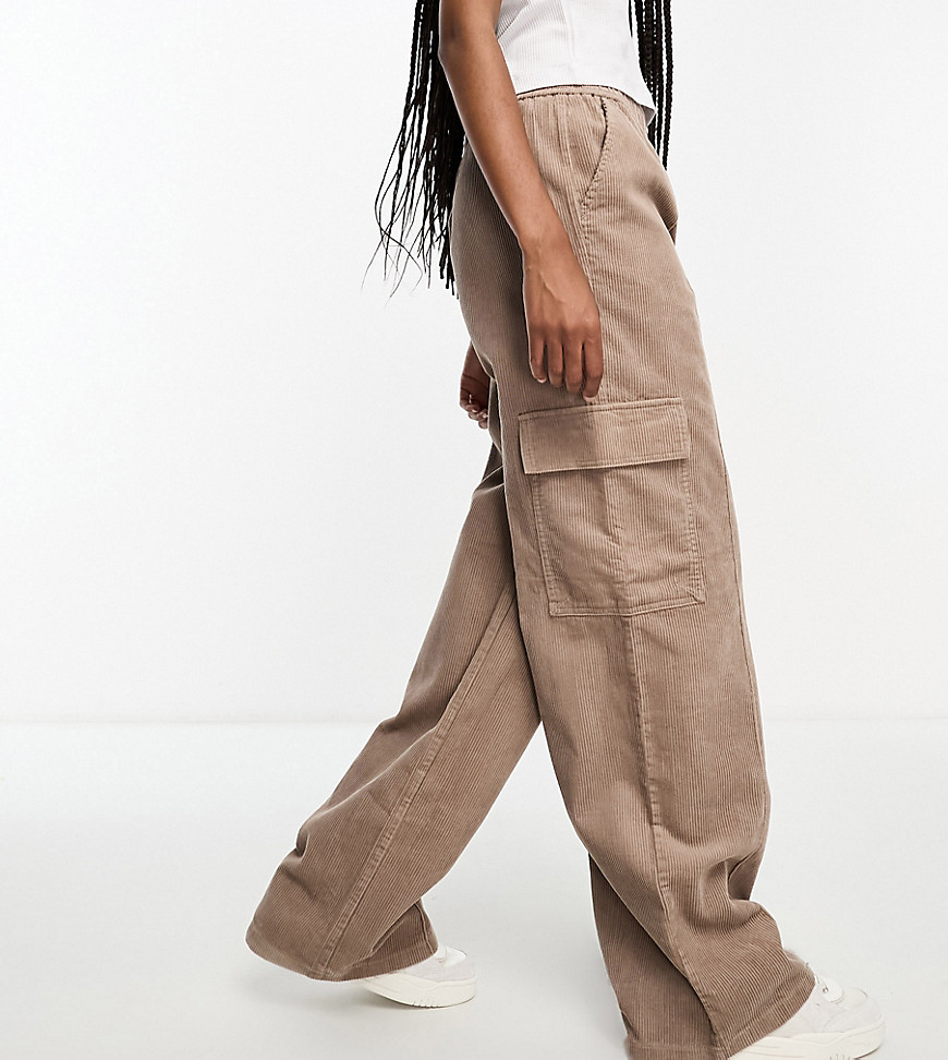 ASOS DESIGN Tall cord pull on cargo trouser in biscuit-Brown