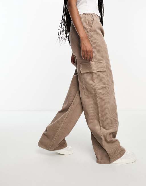 Bershka adjustable waist straight leg cargo trousers in washed