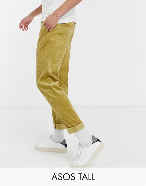 ASOS DESIGN Tall cord slim trousers in olive green
