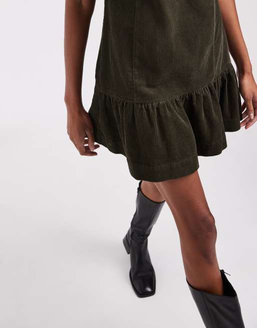 ASOS DESIGN Tall cord t-shirt mini dress with ruched skirt in olive, 2 of 4