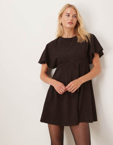 ASOS DESIGN Tall cord t-shirt mini dress with stitching detail in chocolate - view 1