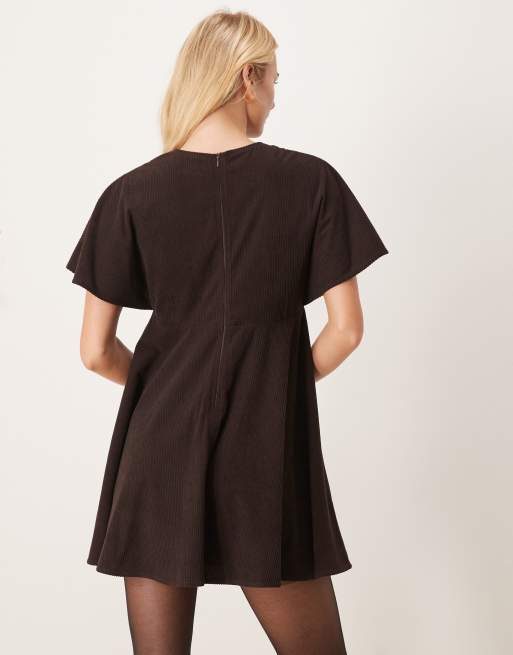 ASOS DESIGN Tall cord t-shirt mini dress with stitching detail in chocolate, 4 of 4