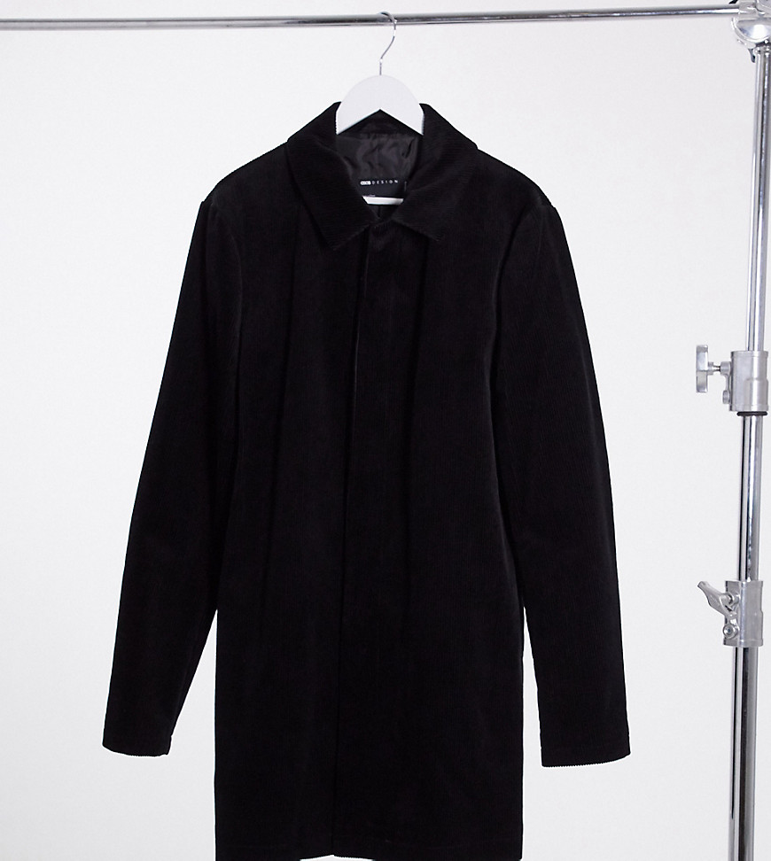 ASOS DESIGN Tall cord trench coat in black