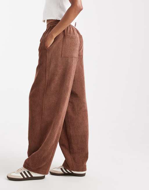 ASOS DESIGN Tall corduroy barrel leg pull on pants in chocolate