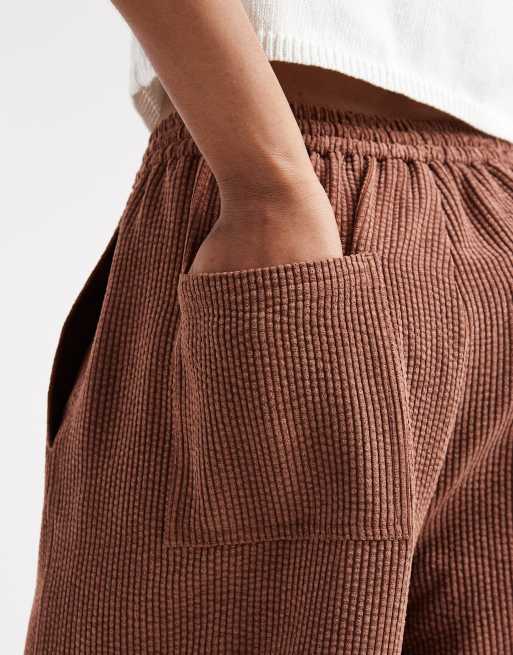 ASOS DESIGN Tall corduroy barrel leg pull on pants in chocolate