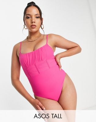 ASOS DESIGN Tall corset detail mesh swimsuit in pink - ASOS Price Checker