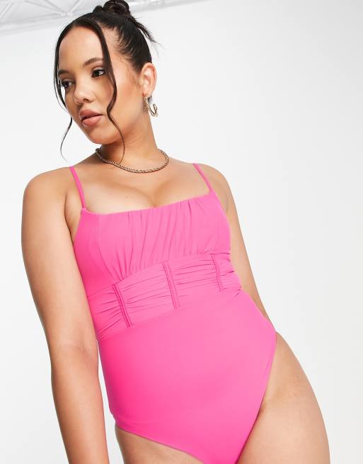 販売ページ ASOS Tall エイソス ASOS DESIGN Tall corset detail mesh swimsuit in pink  レディース - 水着