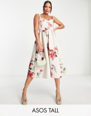 ASOS DESIGN Tall corset seamed midi prom dress in floral print