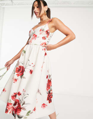 Asos design floral tie shop strap prom midi dress