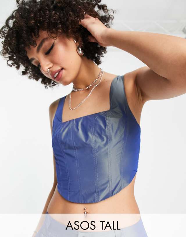 ASOS DESIGN Tall corset top in iridescent blue - part of a set