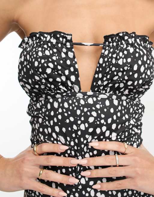 ASOS DESIGN Tall - Costume da bagno a fascia con volant e stampa a pois monocromatica, 4 di 4