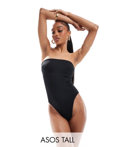 ASOS DESIGN Tall - Costume da bagno a fascia nero liscio - view 1