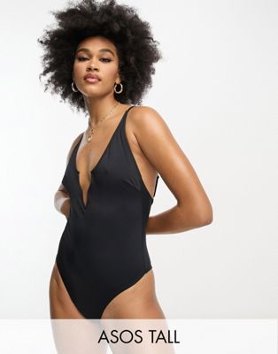 ASOS DESIGN Tall wiggle front swimsuit in black  - ASOS Price Checker