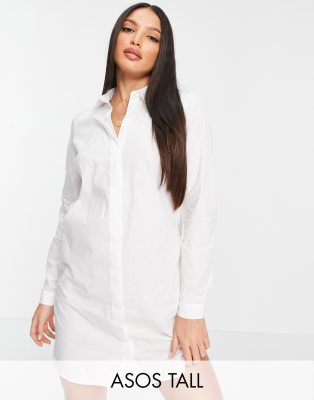 ASOS DESIGN Tall cotton mini shirt dress in white | ASOS