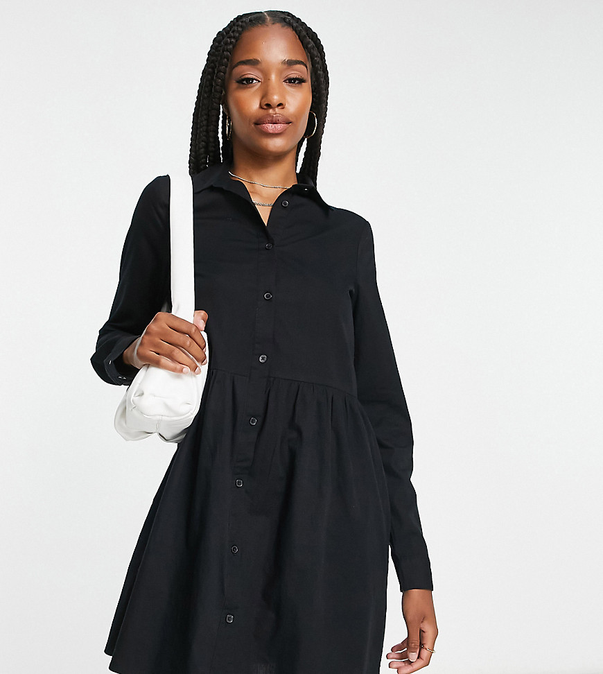 ASOS Tall ASOS DESIGN Tall cotton mini smock shirt dress in black