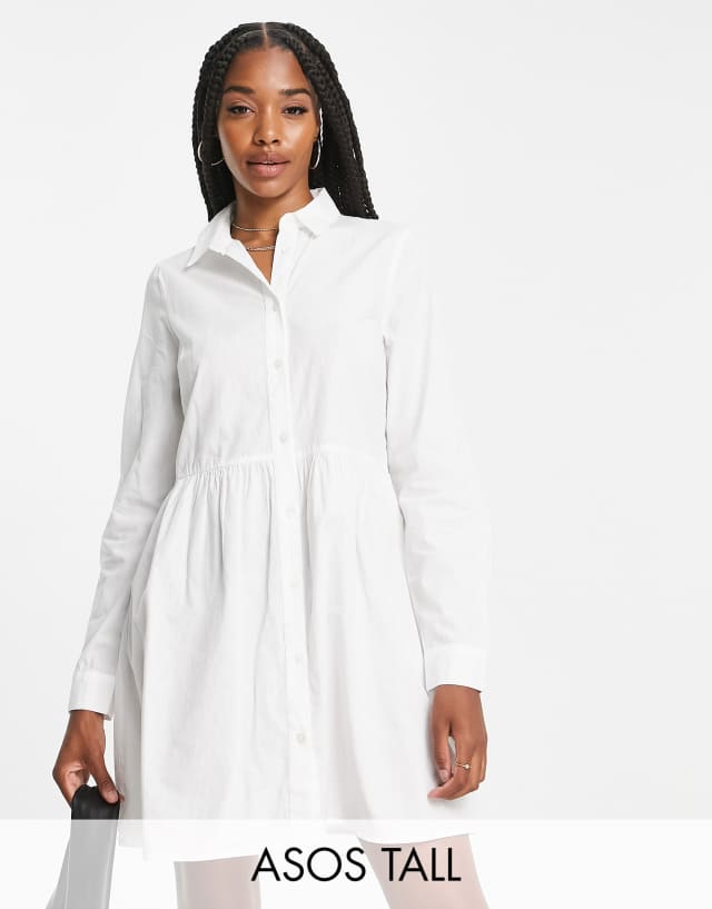 ASOS DESIGN Tall cotton mini smock shirt dress in white