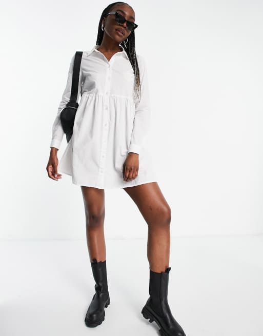 ASOS DESIGN Tall cotton mini smock shirt dress in white