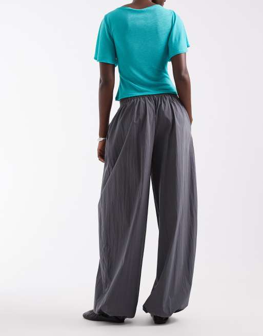 ASOS DESIGN Tall cotton nylon blend pull on balloon pants in charcoal, 4 of 5